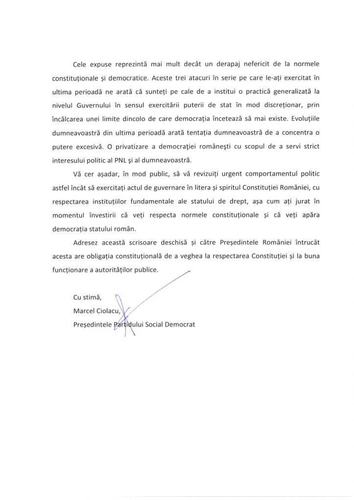Scrisoare deschisa a presedintelui Partidului Social Democrat Marcel Ciolacu catre prim-ministrul Romaniei Ludovic Orban-3